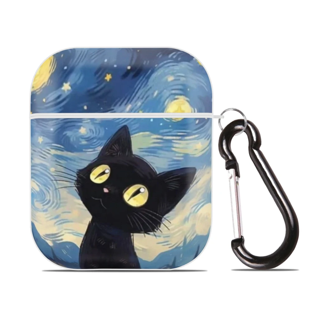 Hard PC Protective Cover with Buckle, Compatible with Apple AirPods 2nd 1st Generation Charging Case,  Starry Sky Cat