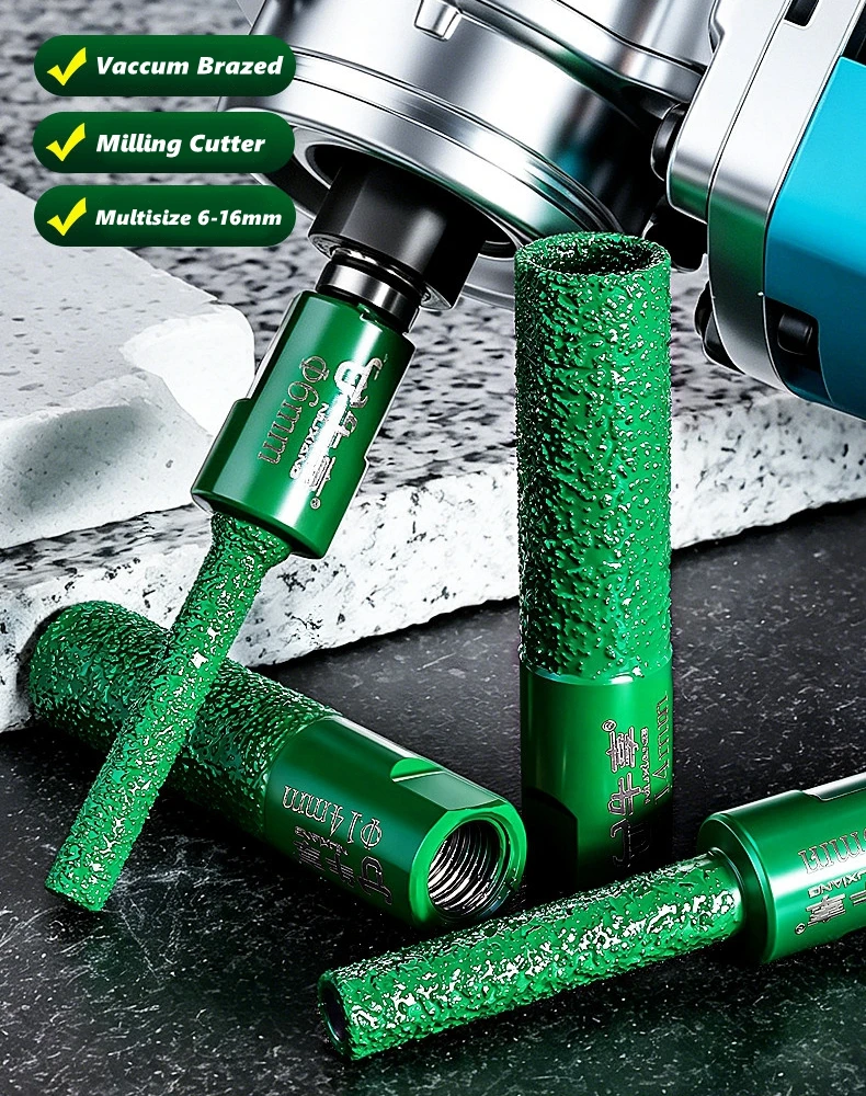 M10 Vaccum Brazed Milling Cutter 6-16mm Hole Saw Angle Grinder Brazed Core Drill Bit for Ceramic Granite Marble Stone Tile