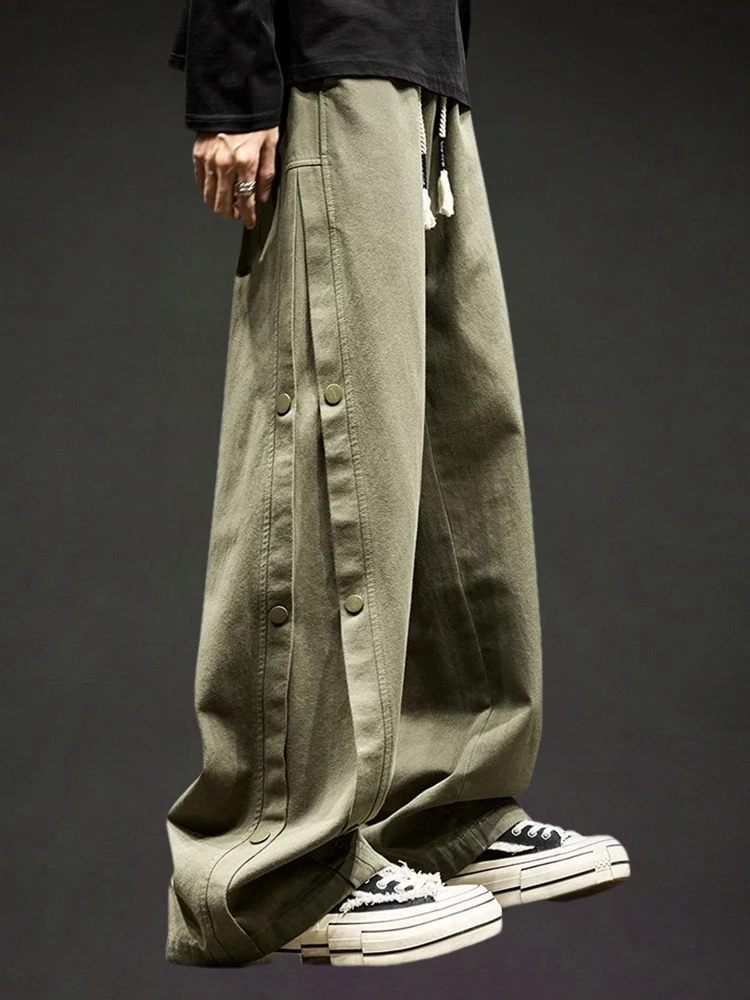 

Aymelon, мужские повседневные свободные брюки с драпировкой на пуговицах в американском стиле ретро, широкие брюки-ножи, весенне-осенняя модная повседневная одежда