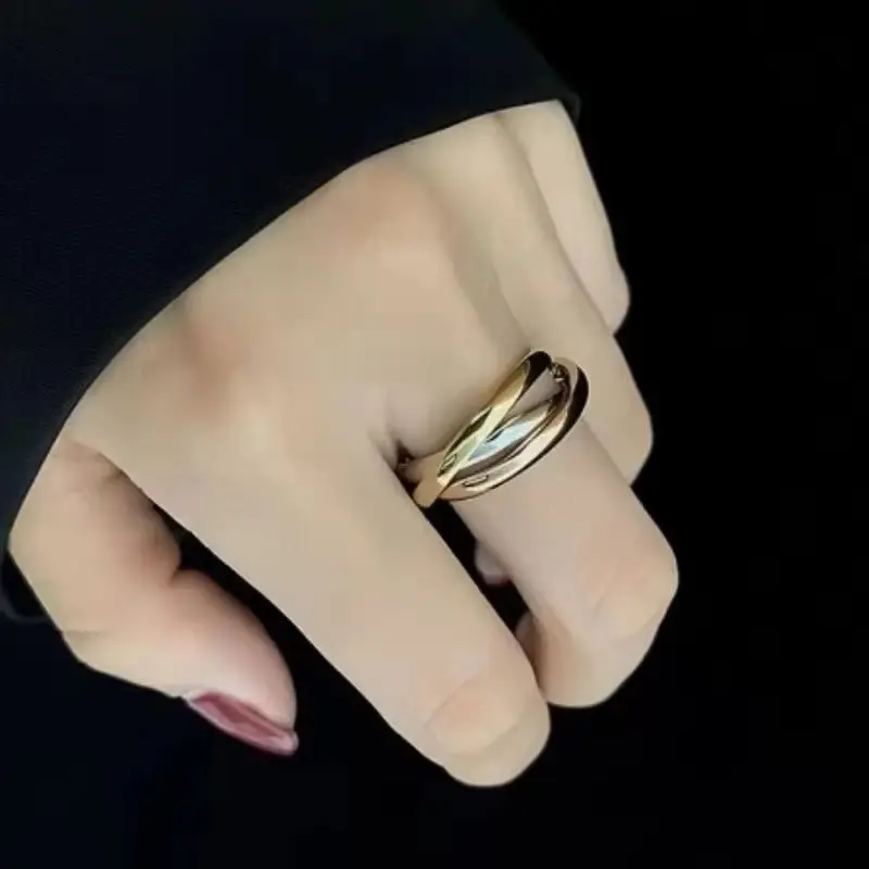 New Stainless Steel Fashion Classic Style Three Ring Interlocking Ring For Women Men Jewelry Gifts Size 5-11
