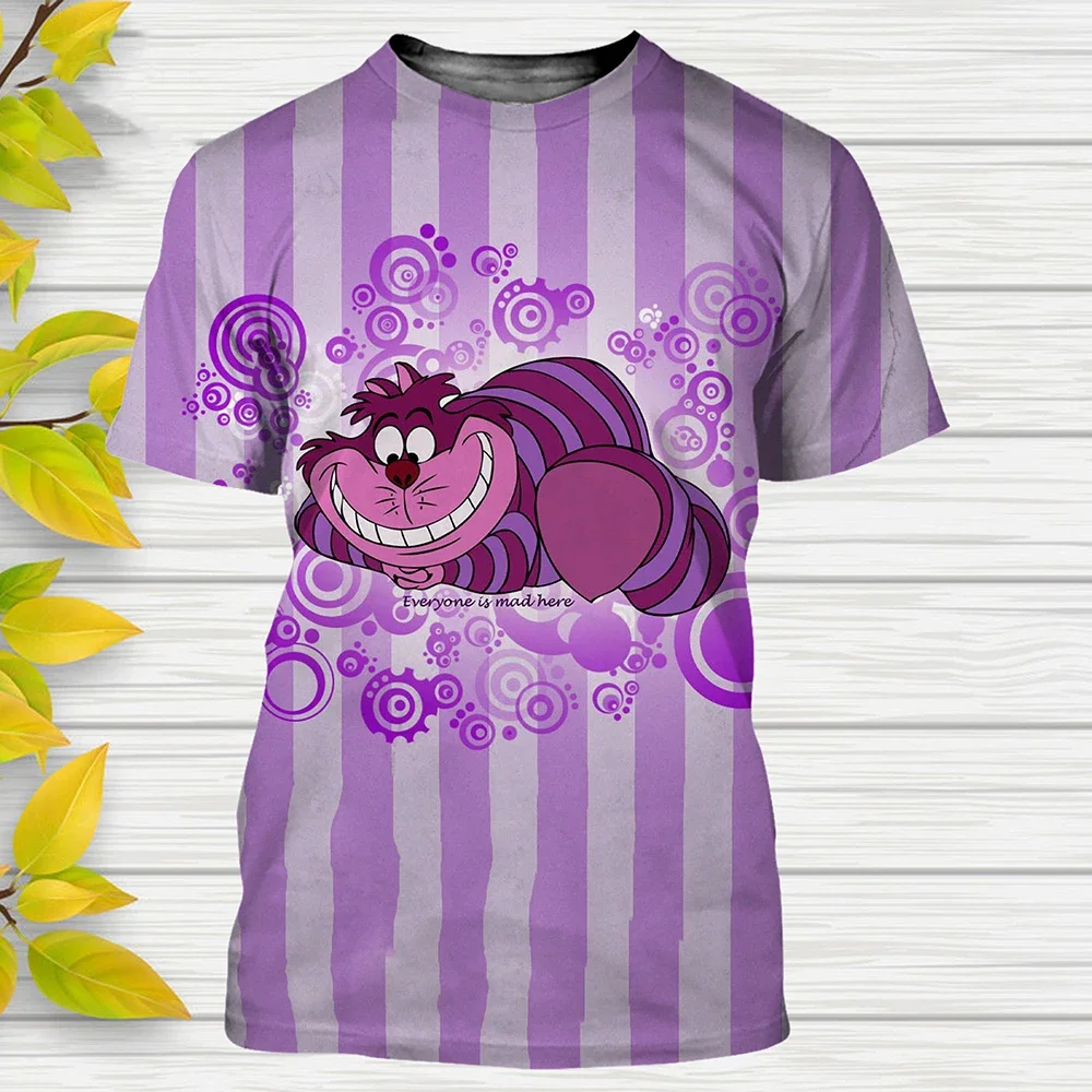 2024 lato Disney Cartoon film alicja w krainie czarów T-shirty z nadrukiem 3d Cheshire kot Top dzieci koszulki modne T-Shirt