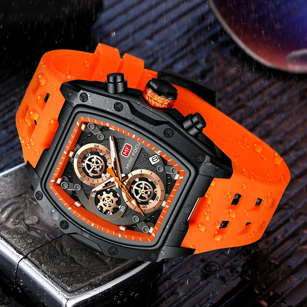 MINI FOCUS Sports Mens Watches Top Brand Luxury Waterproof Quartz Watch Men Silicone Strap Luminous Chronograph Wristwatch 0473G