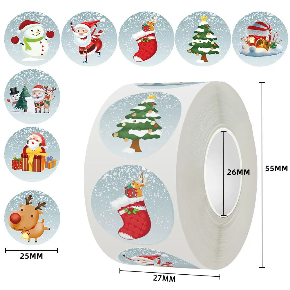 

500pcs/Roll Christmas Theme Cartoon Sealing Stickers DIY PVC Laptop Decals Decoration Reward Gift Toy