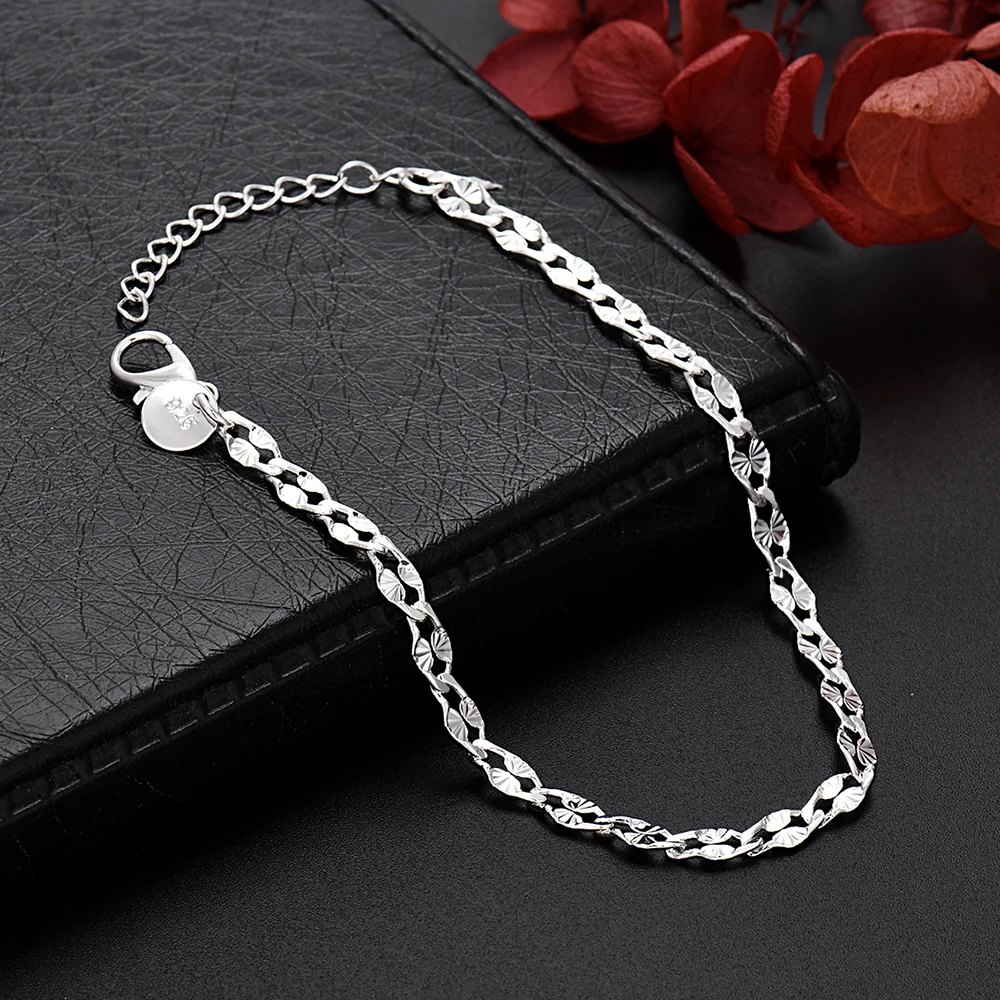 Luxury Brand 925 Sterling Silver Elegant 4MM chain bracelets for women man boy fashion jewelry wedding party Holiday gift 18+4cm