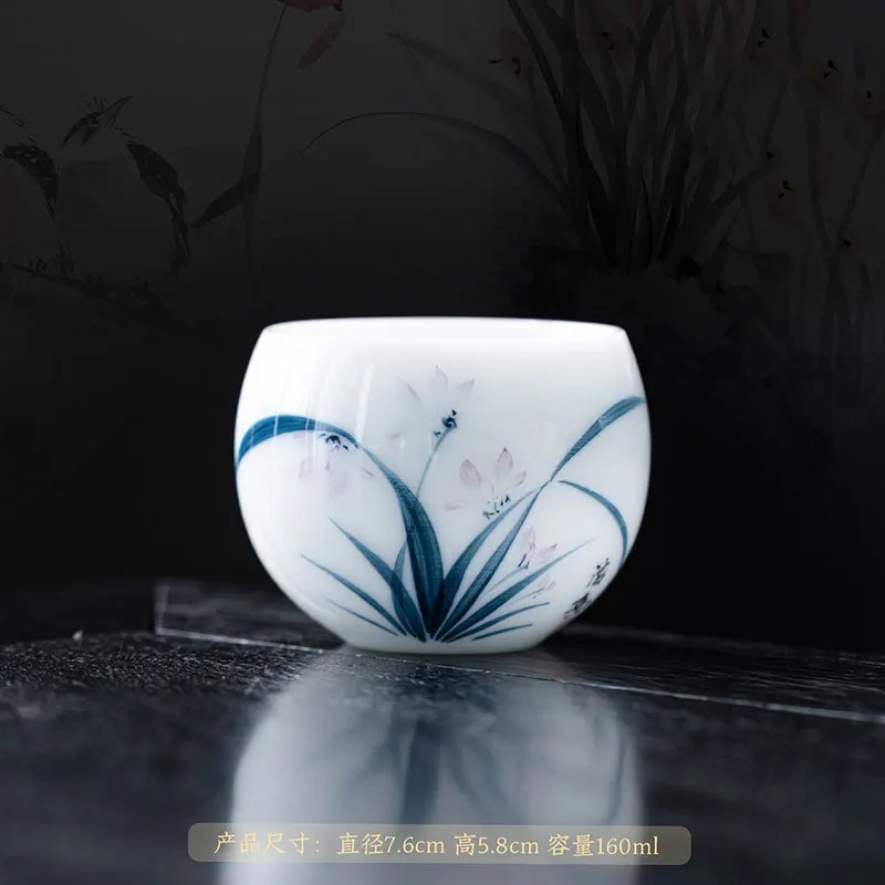 Juego de té de cerámica individual de porcelana de Jade gordo Master Yang tipo hielo pintado a mano, taza de huevo de dragón de Color bajo vidriado, azul y Whi