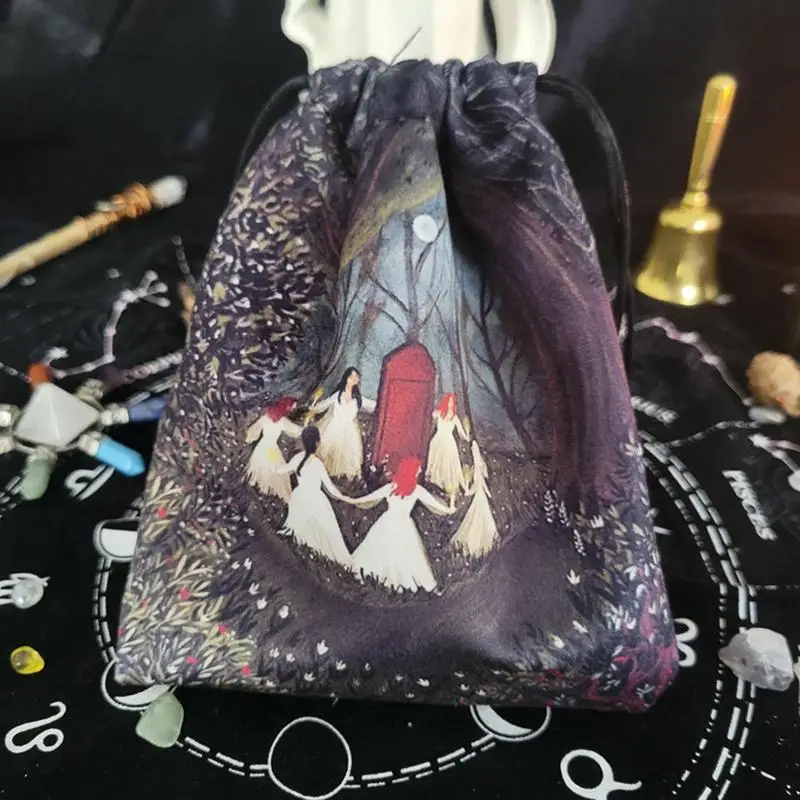 Velvet Tarot Card Storage Bag Rabbit Printing Mini Drawstring Bag Board Game Jewelry Dice Crystal Stones Pouch