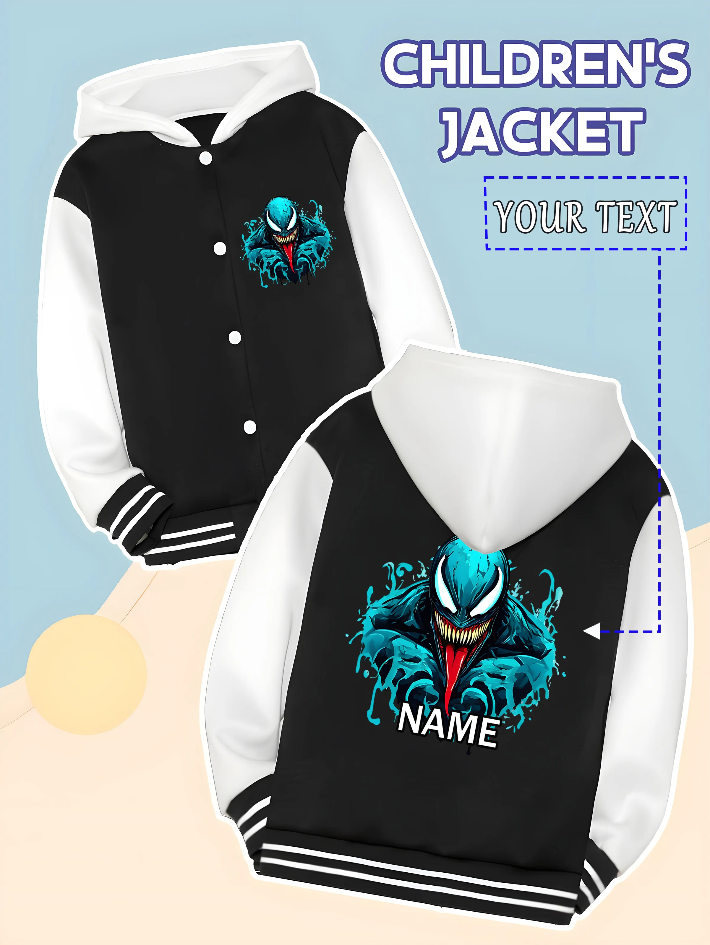 

MINISO Marvel Boys Baseball Jacket - Venom's cool blue and black design, mysterious and domineering, perfect for outdoor adventu