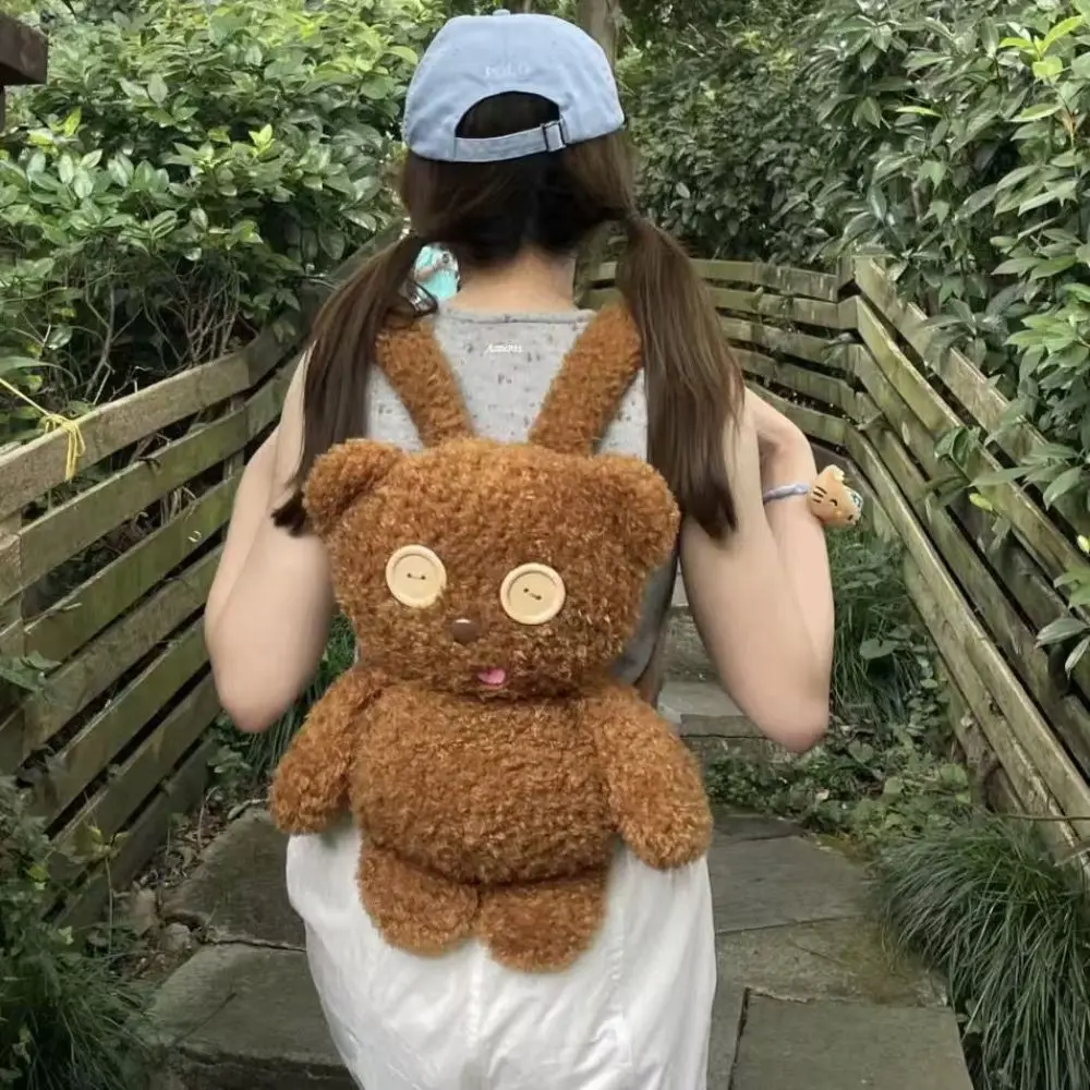 Gifts Curly Bear Backpack Soft Stuffed Button Eyes Bear Doll Kawaii Style Brown Teddy Bear Birthday