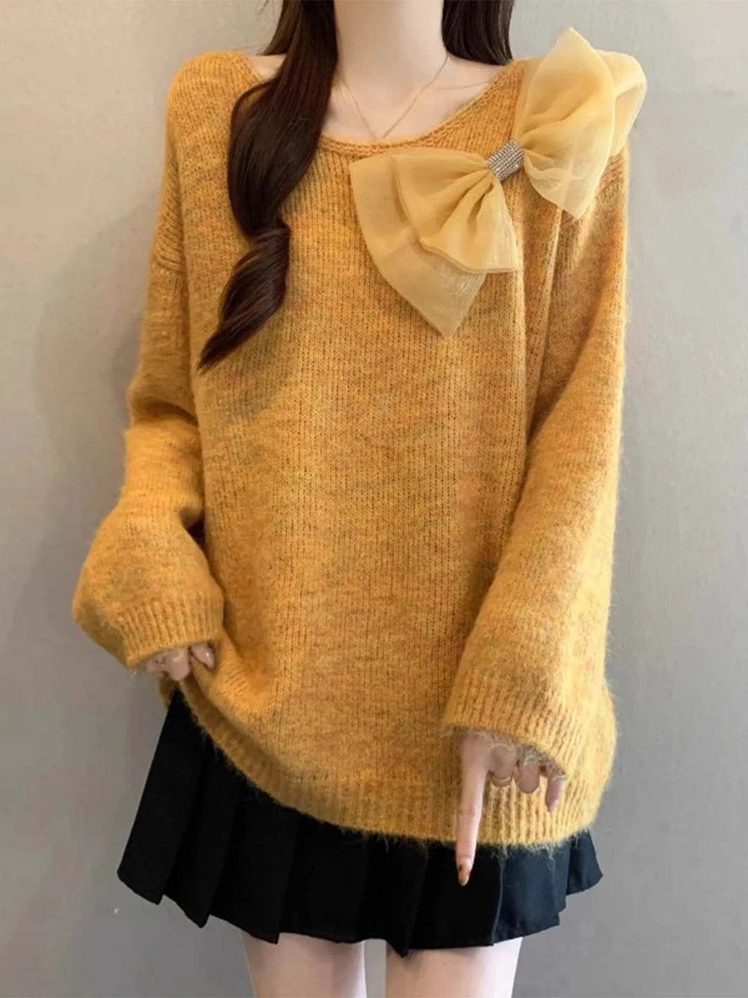 

Желтый 3D-свитер с узлами, длинный рукав, вязаный, женский, осенне-зимний, больших размеров, модный, омолаживающий, повседневный, уютный топ