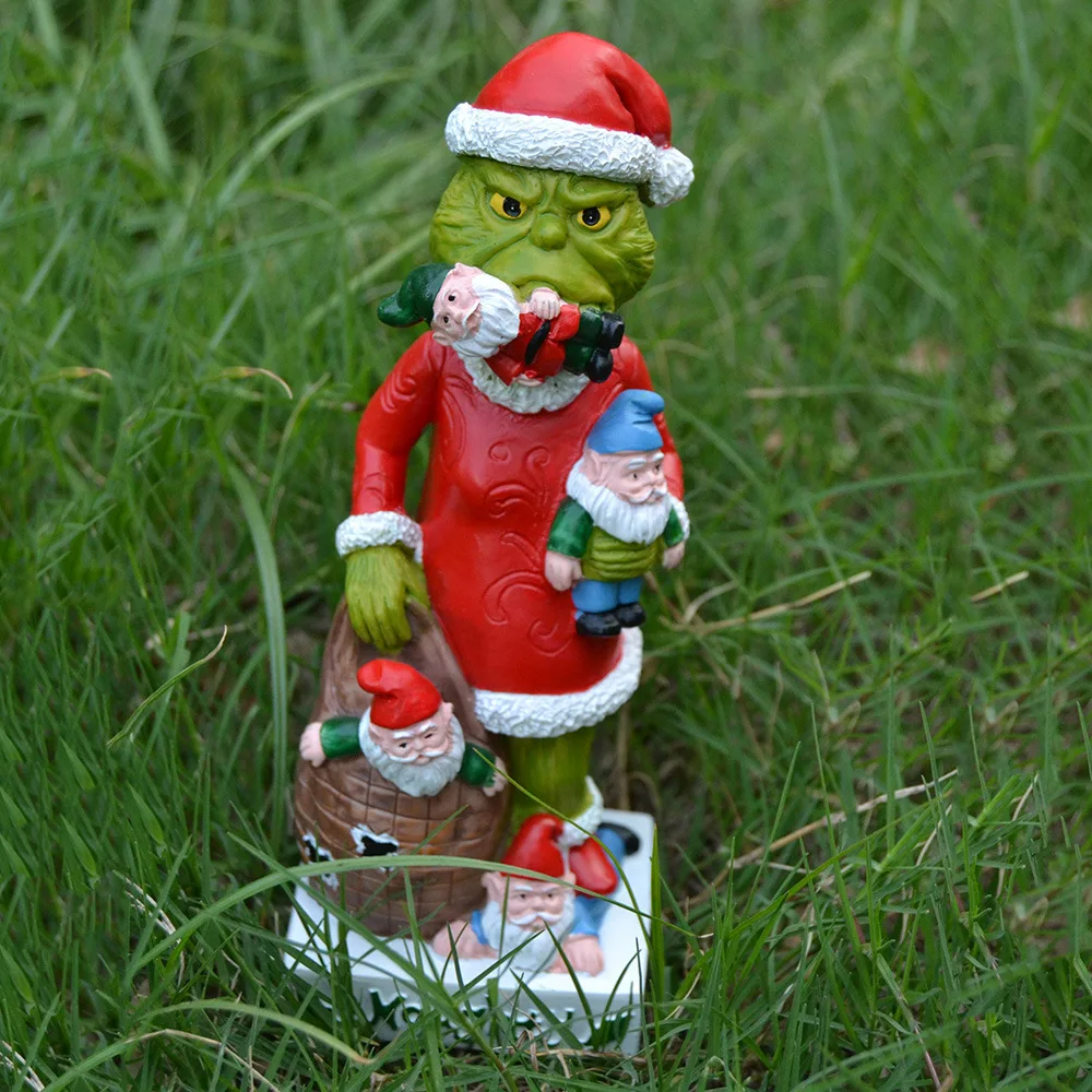 

Animated Grinch Sculpture‌ - Hand-Painted Whimsical Garden Ornament
