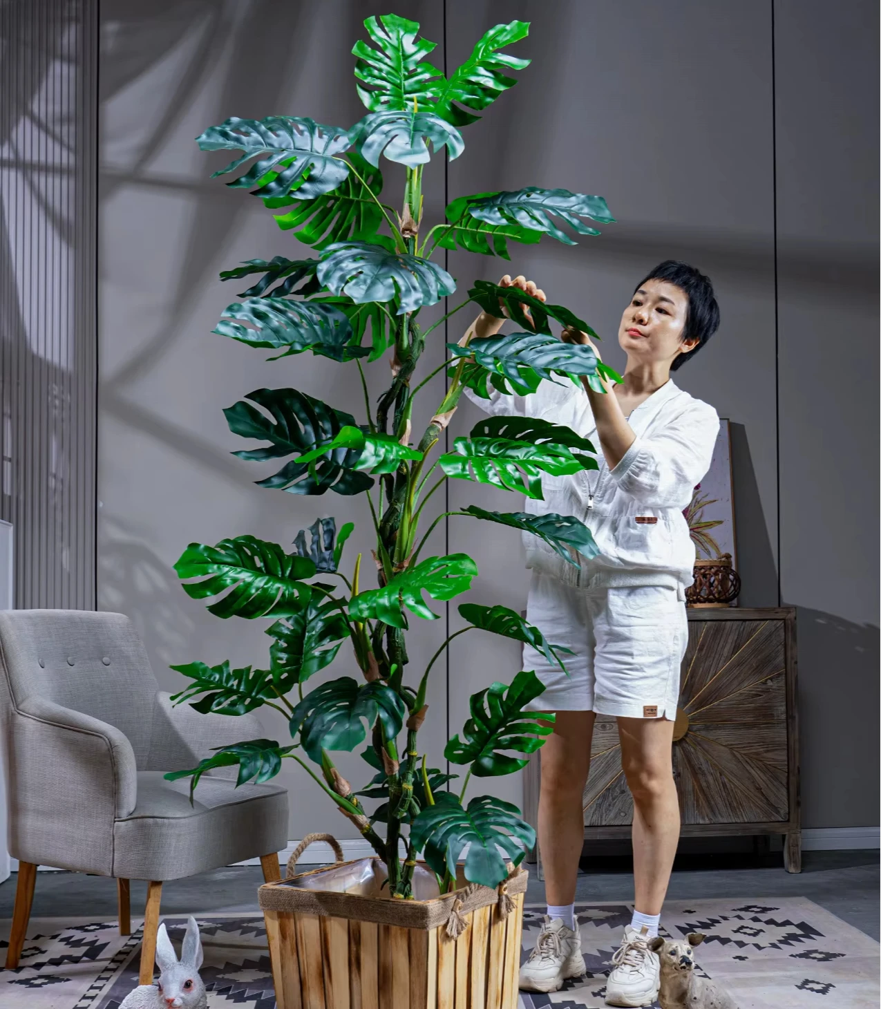 Large Leaf Simulation Turtle Back Bamboo Bionic False Tree Green Plant Turtle Back Leaf False Flower Landscape Home Decoration