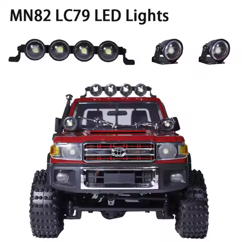 MN82 LC79 LED Round Roof Lamp Headlight Spotlight Lighting Side Lamps With Cable For 1/12 RC Crawler MN-82 Upgrade Parts