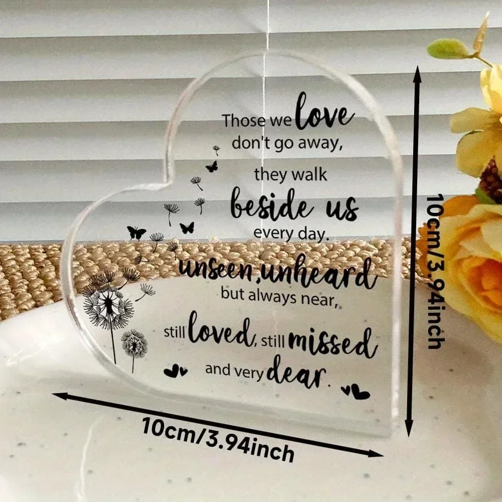 Heart Acrylic Memorial Plaque Those We Love Don't Go Away, Dandelion Butterfly Sympathy Gift