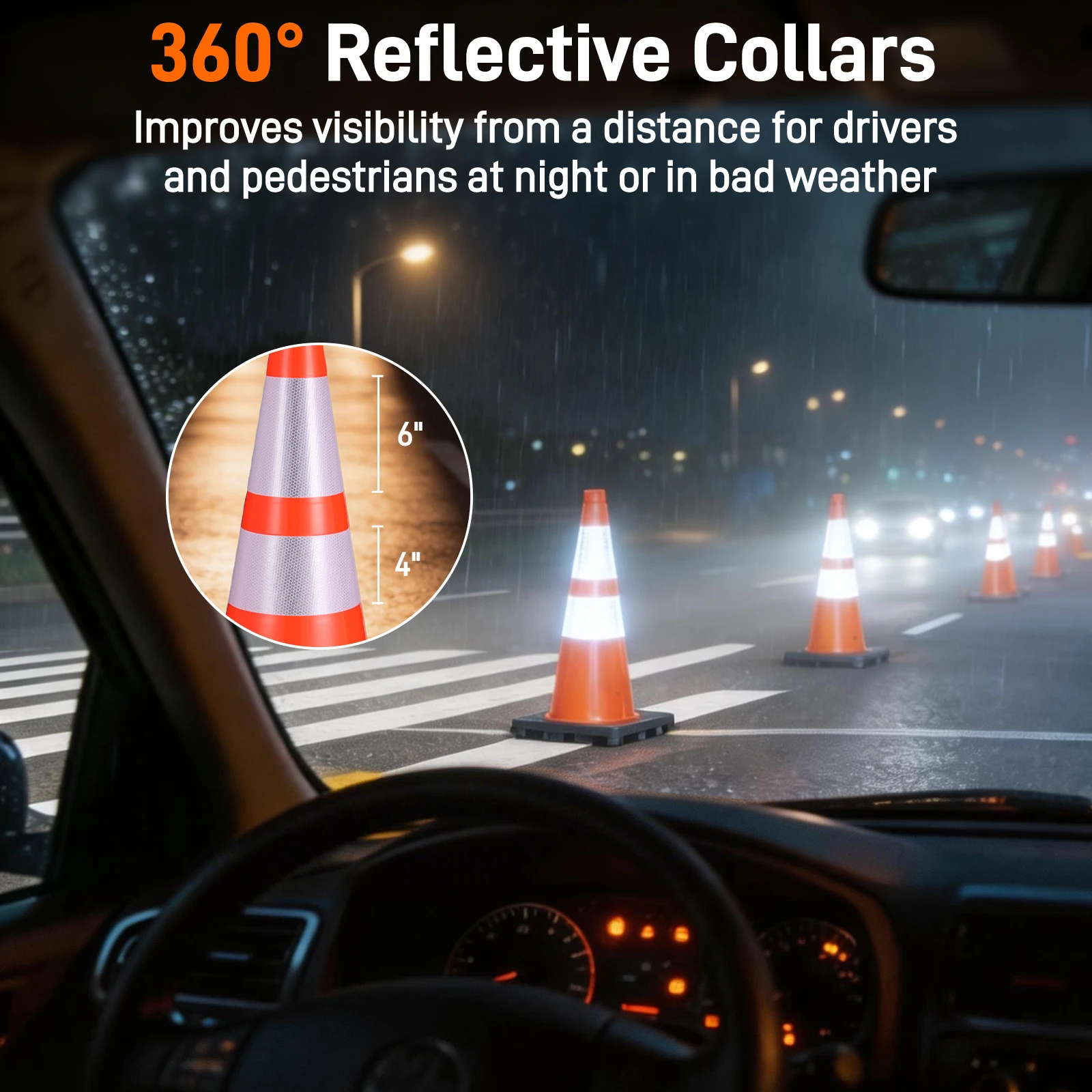 28 Inch 6 Packs Construction Traffic Cones Traffic Road Safety Plastic Barrier Cones For Parking Garage Driveway Construction Road Cones