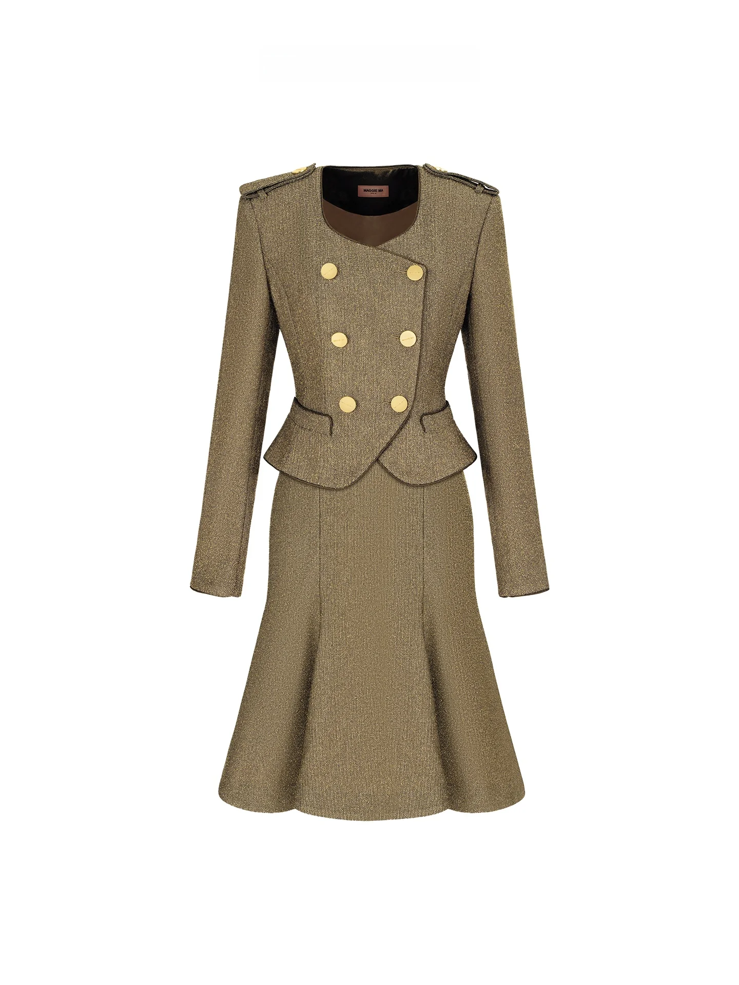 

Maggie Ma Style Evening Black Gold Waist-Cinched Fish Tail Suit Set Women's Fashion Spring Collection Slim Fit Long ...