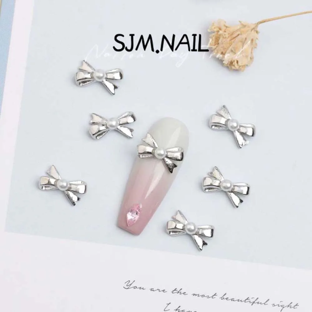 10Pcs Ribbon Pearl Bow Tie Nail Art Charms 3D Alloy 7*11mm Pink White Black Bow Nail Decoration Kawaii DIY Manicure  Accessories - Image 3