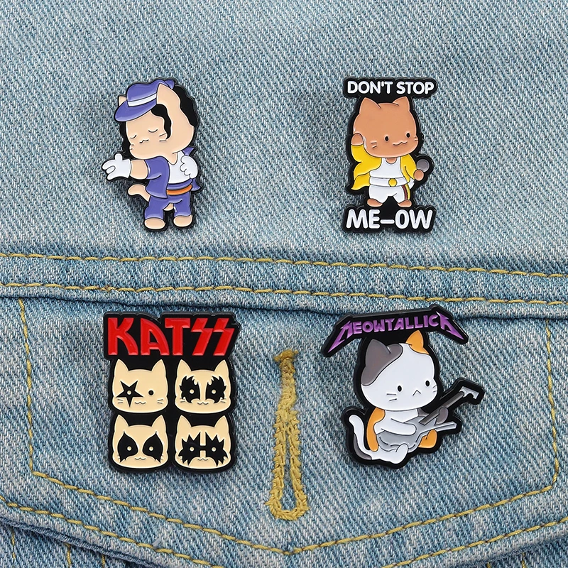Cats Singers Band Enamel Pins Custom DON'T STOP ME-OW Brooches Lapel Badges Clothes Animal Jewelry Gift for Kids Friends