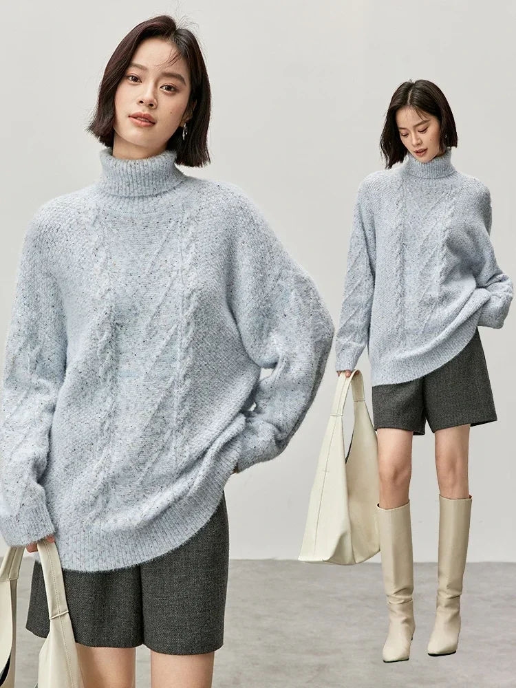 

SENTUBILA Oversize Cable Knit Turtleneck Sweaters Women Casual Pullover Knitwear 2024 Winter Long Sleeve Soft Jumpers W44E57262