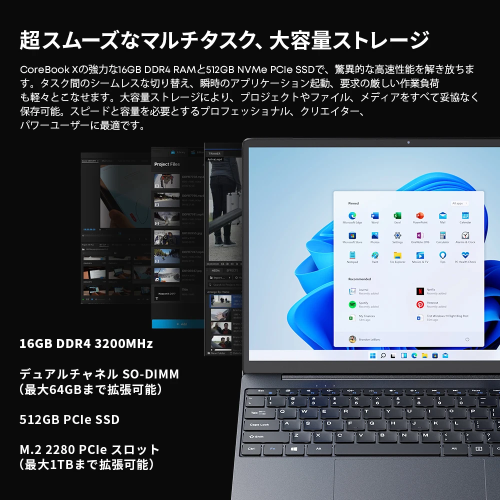 CHUWI CoreBook X كمبيوتر محمول للألعاب AMD R5-7430U 16GB DDR4 RAM 512GB SSD 14.1 بوصة 2K شاشة كمبيوتر محمول خفيف الوزن 4.3 جيجا هرتز ويندوز 11