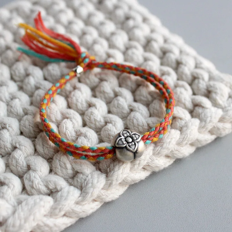 Round Persimmon Design 999 Silver Rope Bracelets Women Cute Multicolored Thread Line String Bracelets For Women Girls Kids