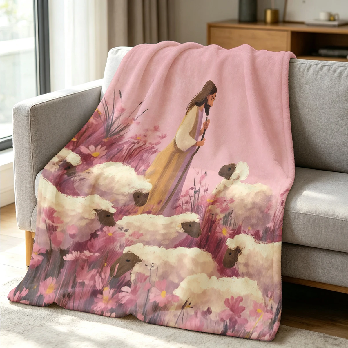 Gentle Shepherd Flannel Blanket Warm Soft Halloween Christmas Couch Warm Cozy Decorative Decor Gift for All Season