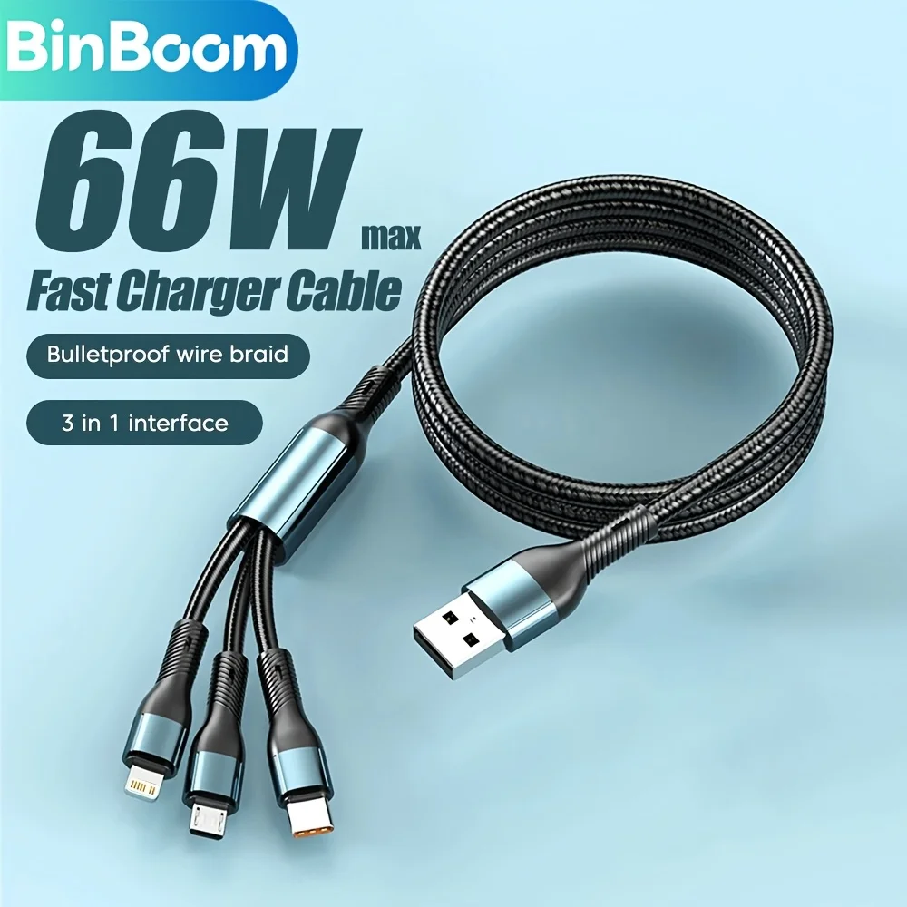 Cable cargador 3 en 1 de 120w Cable de carga rápida One Drag Three Apple Type-c USB A C Char