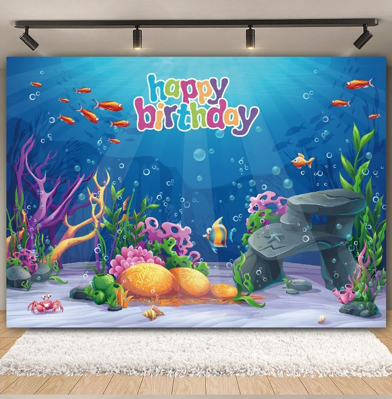 Underwater World Shark Birthday Backdrop for Photography Sea Ocean Fish Dolphin Newborn Baby Shower Background Photo Studio Prop