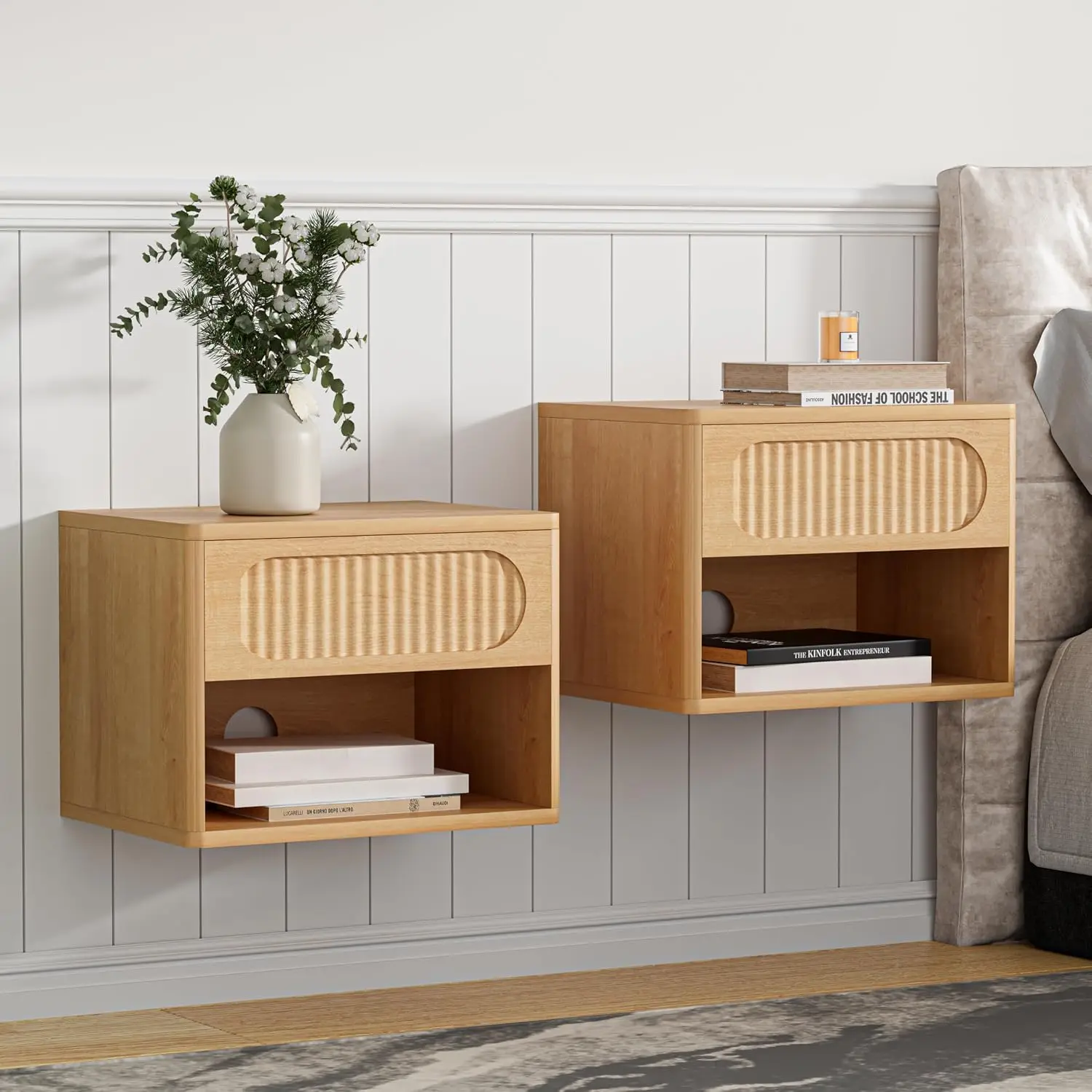 Floating Nightstand Drawer Set 2, Wall Mounted Bedside Table Bedroom, Space Saving Storage Shelf, Easy Install , Customized