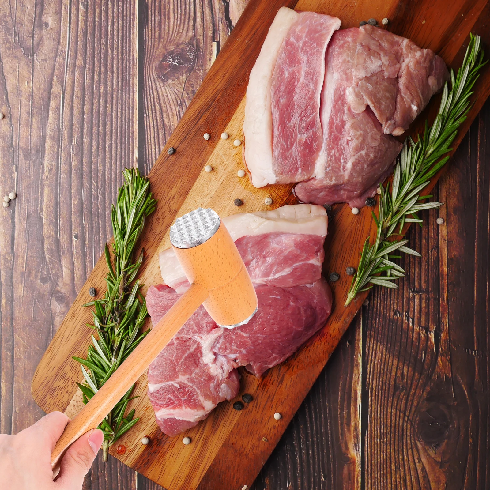 

Dual-Sided Wood Aluminium Alloy Meat Mallet Lightweight Kitchen Hammer Meat Tenderizer Pounder For Chicken Steak Beef Nut Ice