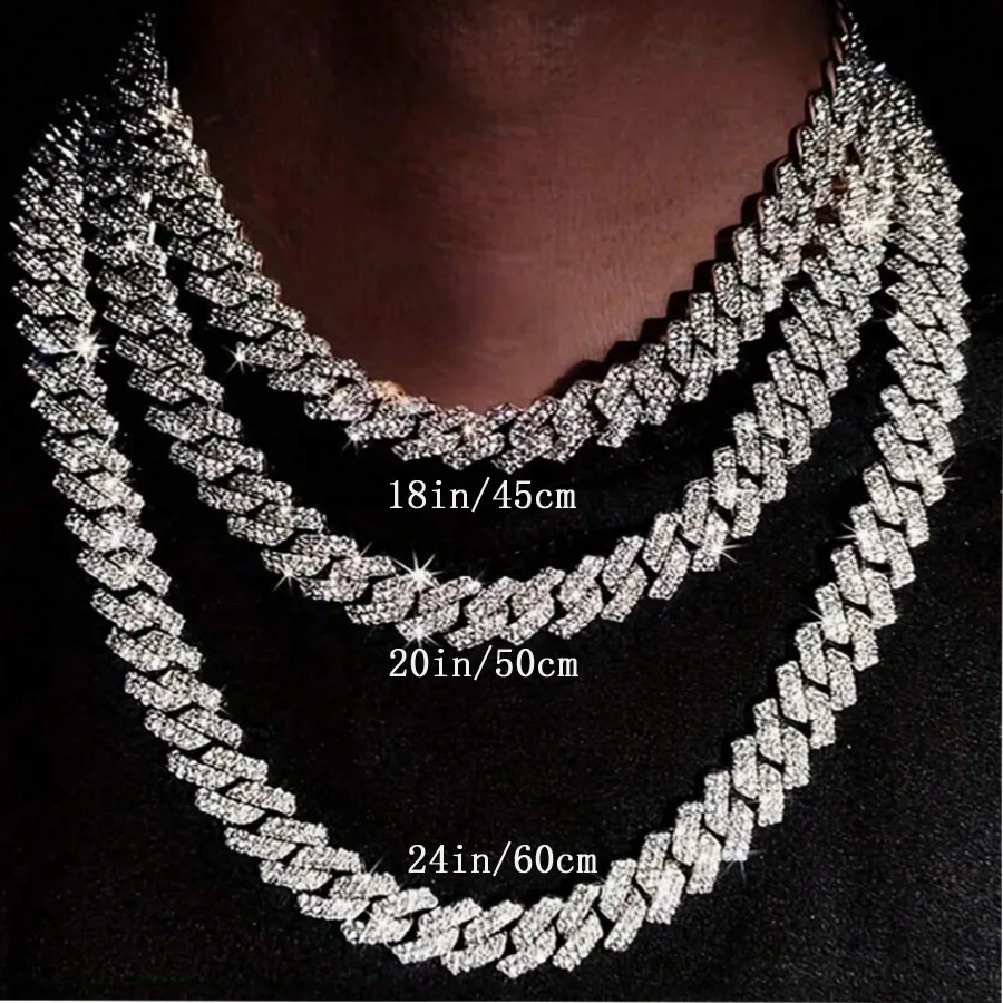 

Alloy large foot double row full diamond Cuban chain men's hip-hop line jewelry necklace bracelet