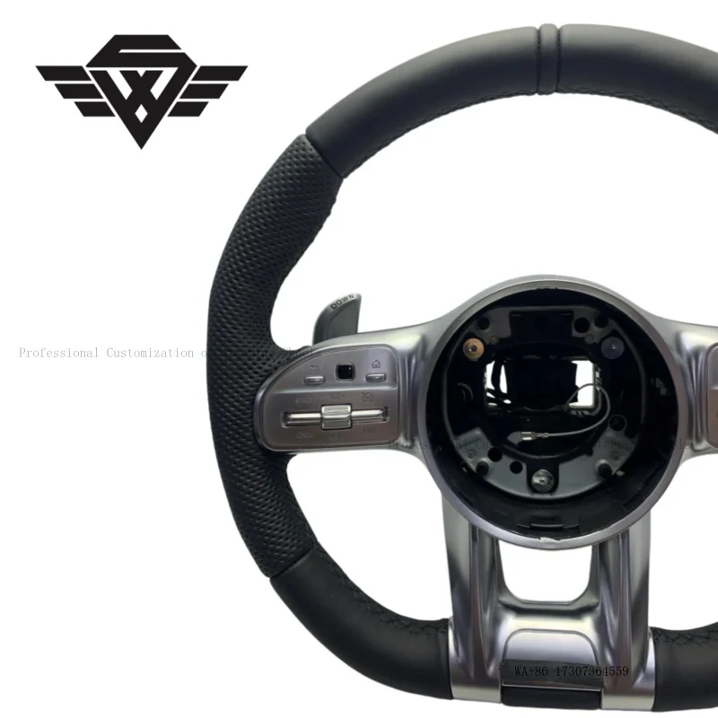 Ultra Luxury Custom Genuine Leather Steering Wheel with Silver Buttons for Mercedes Benz C63 E63 W205 W223 AMG High Quality