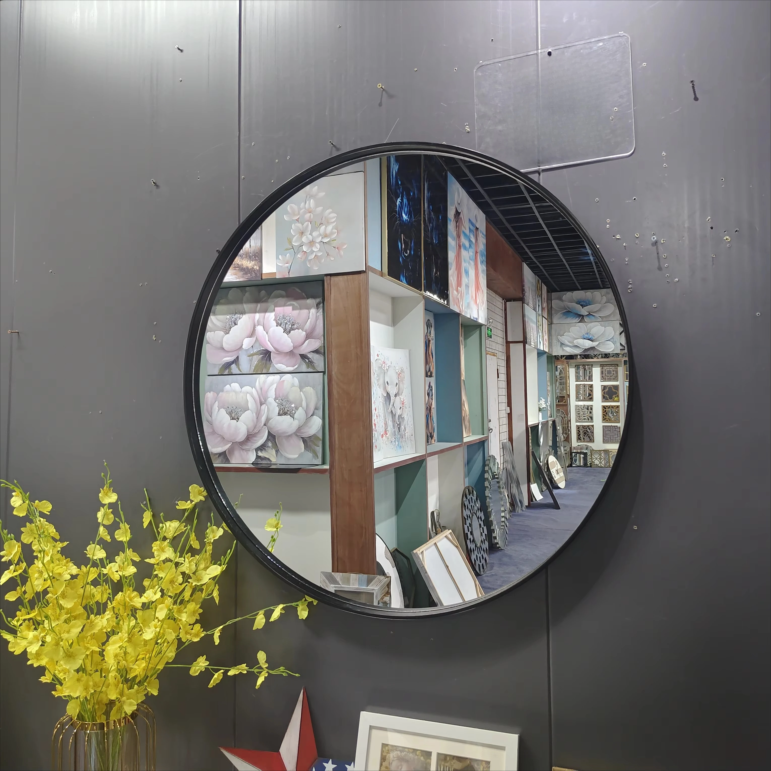 80X80CM Sleek Design Modern Simple Circle Wall Mirrors Black Frame Round Wall Mirror for Living Room