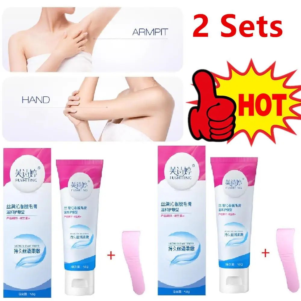 

2 Sets Quick Hair Removal Cream Deep Into Hair Follicles 1 Scraper Depilatory Wax Permanent Hair Removal Cream Hair Removal