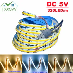 DC 5V USB COB Led Strip Light USB powered High Density Linear Lighting 320LED/m Flexible LED strip 3000K/4500K/6500K Colors