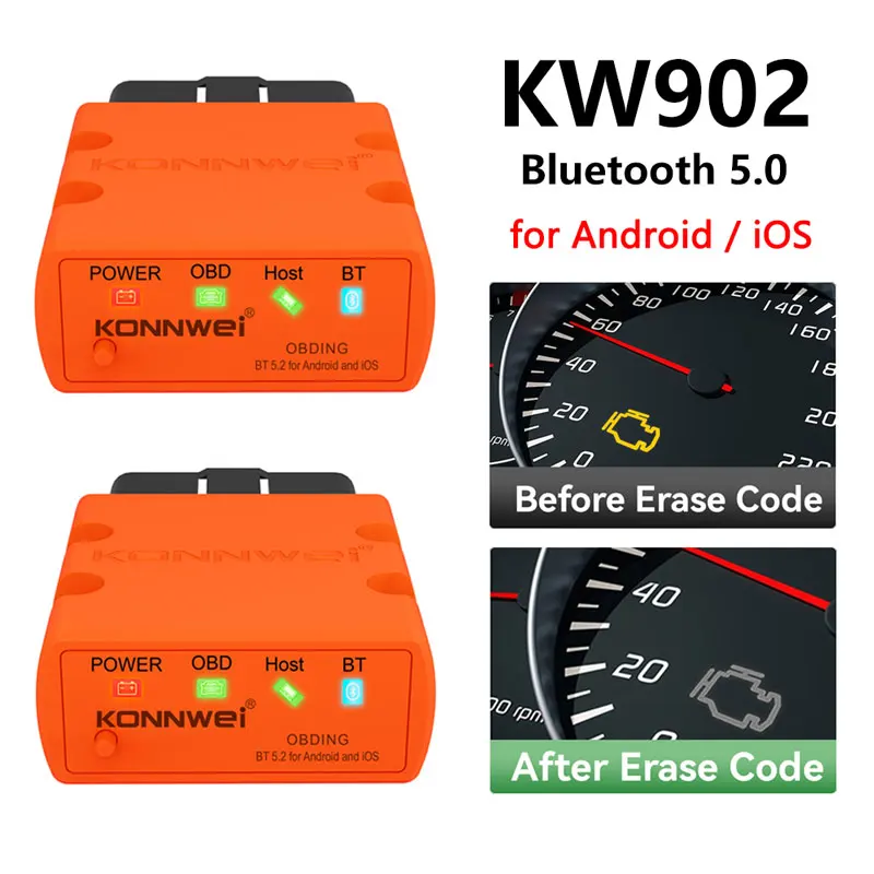 KONNWEI KW902 Bluetooth 5.0 ELM327 V1.5 Auto Scanner OBD2 Car Diagnostic Tools ELM 327 V 1 5 OBD 2 Code Readers For Android iOS