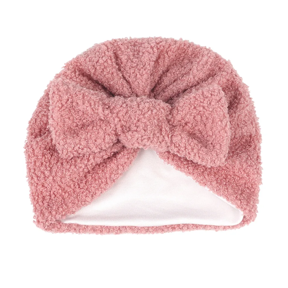 Lamb Bowknot Baby Hat Cute Solid Color Baby Girls Boys Hat Turban Soft Newborn Infant Cap Beanies Head Wrap