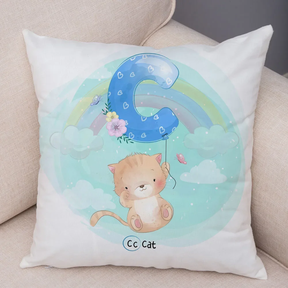 Simpatico cartone animato lettera animale fodera per cuscino Decor unicorno procione federa Super morbida peluche federa per divano casa 45x45cm