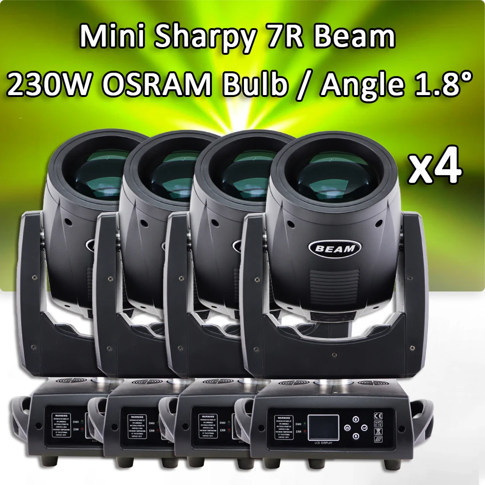 

4 шт./лот мини Sharpy Lyre Beam 230 Вт 7R вращающийся головной свет профессиональный сценический луч освещение для шоу Дискотека диджея Клубное освещение для ночного клуба