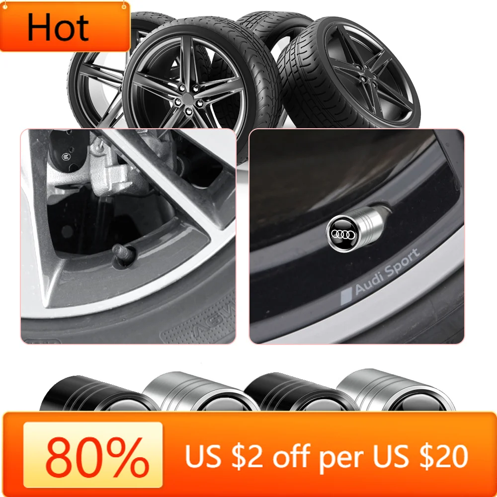 Valve Stems Caps 4pcs Car Metal Tire Valve Stem Caps For Audi Sline A4 A5 A6 A7 C5 C6 C7 TT S3 S6 Q3 Q5 Q7 8P 8L 8V B6 B7 B9 Qua