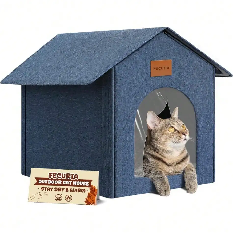 

Утепленные домики для кошек для улицы и дома, для зимы, водонепроницаемый убежище для бездомных кошек с дверцей