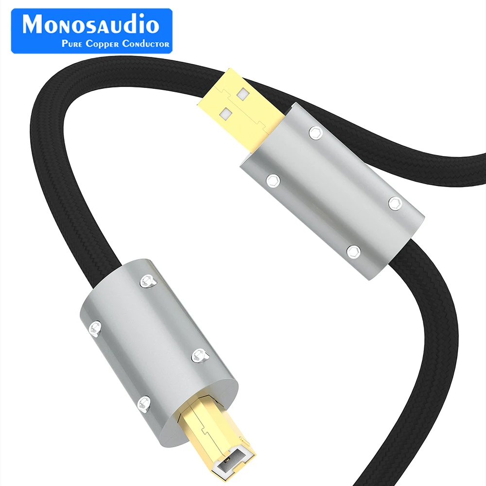 

Аудиокабель Monosaudio USB2 Pro HiFi из чистого серебра с позолоченными разъемами типа A-B USB2.0 для ЦАП, декодеров, принтеров и передачи данных