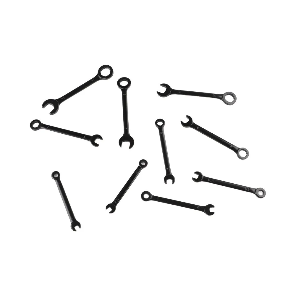 Tight-space Spanners 10PC Wrench Set Blackened Finish Enhanced Grip Compact Storage Pouch Wrench Metric 4mm-11mm