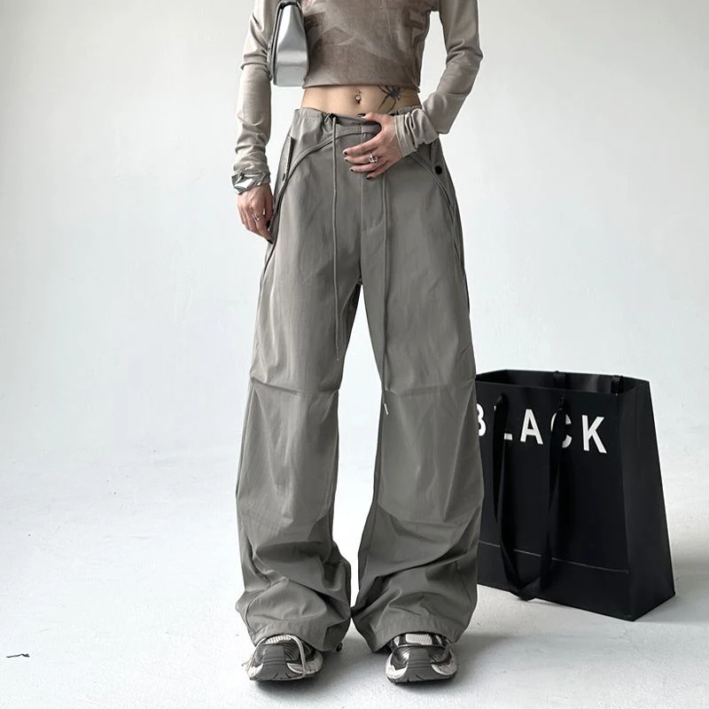 Cargo Pants Womens Of Girls Autumn Nylon Bootcut Patchwork Streetwears Sagging Washed Edgy Multi-pockets Urban Trendy Daily Chic