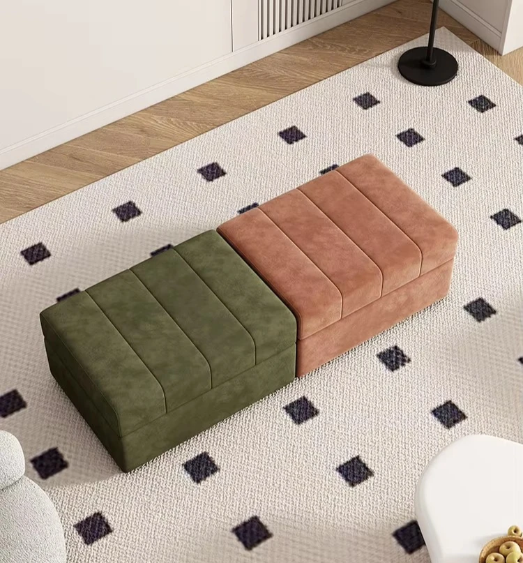 Fabric storage stool with upholstered seat for bedrooms and living rooms