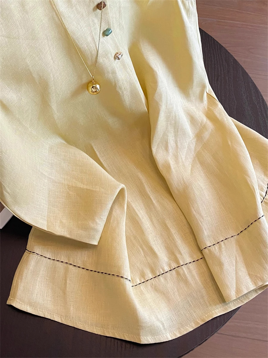 Ceco Amarillo Dopna sin Mangas con Cuello Redondo, Ajuste Hoado, Veraniego, Moderno y Versátil, Ropa de Mujer, Estilo...