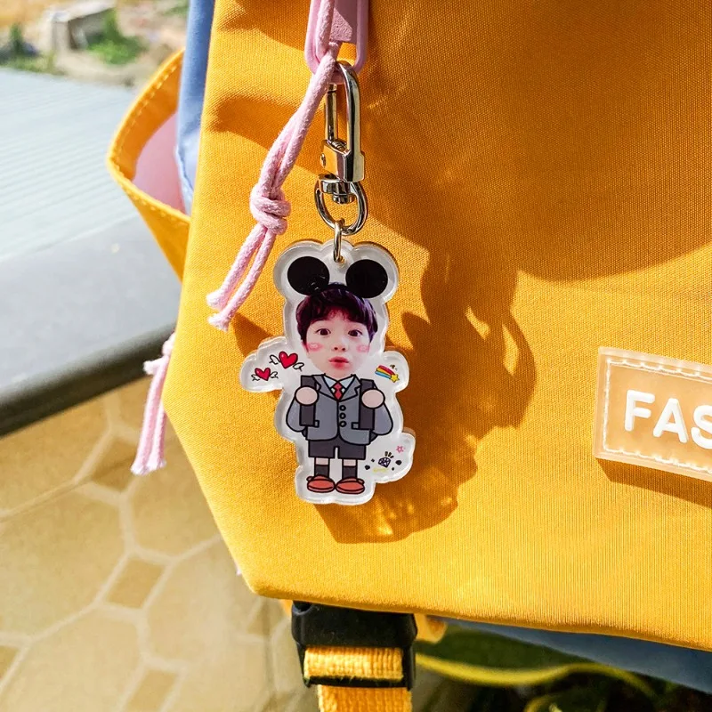 

Custom Acrylic Baby Photo Keychain Q Cartoon Portrait Bag Charm Personalized Name Anti-Lost Keyring DIY Wholesale Gift
