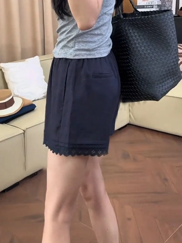 Pantaloni a vita alta a gamba larga casual con bordi in pizzo vestibilità ampia estate nuovi pantaloni da donna taglie forti pantaloni coreani a tubo dritto