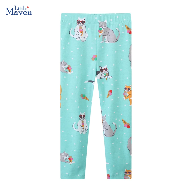 Little maven 2024 Autumn Spring Girls Leggings Pants Cotton Trousers Toddler Kids Clothes Cartoon Cats Children\'s Clothing