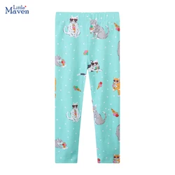 Little maven 2024 Autumn Spring Girls Leggings Pants Cotton Trousers Toddler Kids Clothes Cartoon Cats Children's Clothing