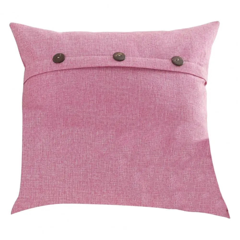 Pillow Case Double Needle Coir Button Design Square Shape Linen Decorative Throw Pillow Cover